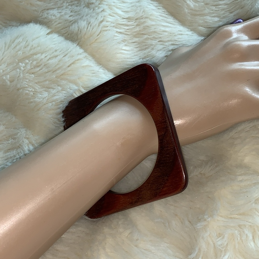 Vintage wood bangle bracelet square